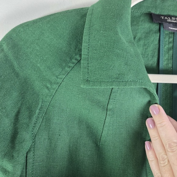 Talbots 100% Irish Linen Open Front Blazer Jacket Women Large Green Light - Picture 3 of 12